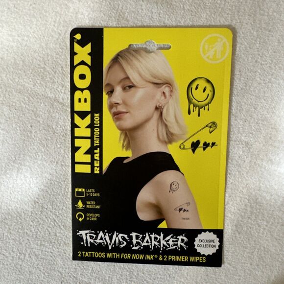 Inkbox Temporary Tattoos, Travis Barker, Melting Smiley, Safety Pin Hearts - Picture 1 of 3